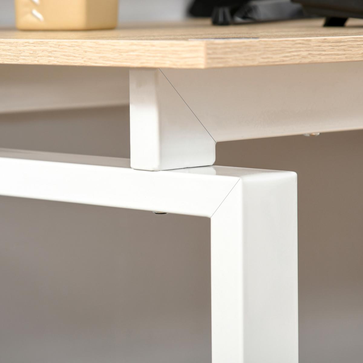 L-Shaped Desk with Shelf, Drawer Corner Table - Oak beige, White – image 2