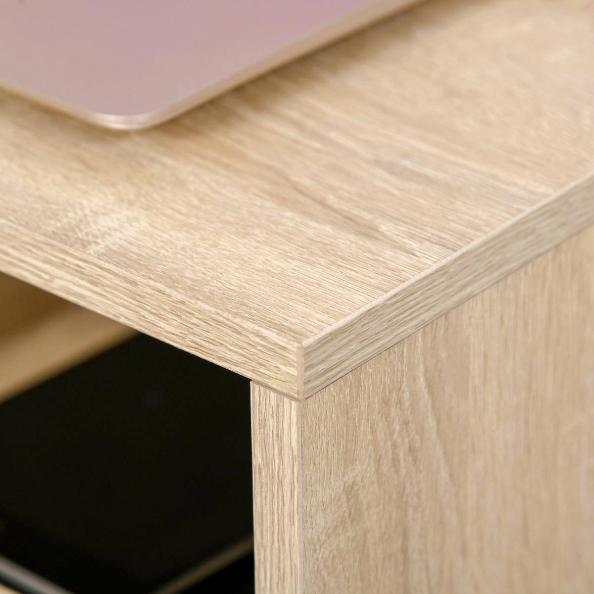L-Shaped Desk with Shelf, Drawer Corner Table - Oak beige, White – image 8