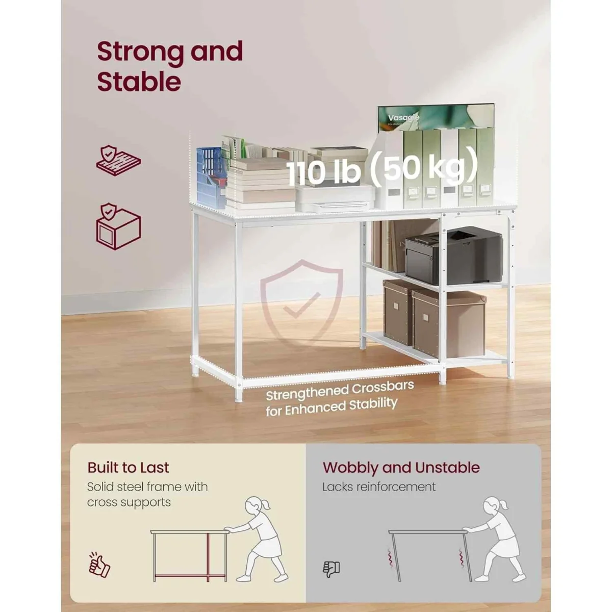 L Shaped Office Desk Storage Shelves, White - Maple White – image 2