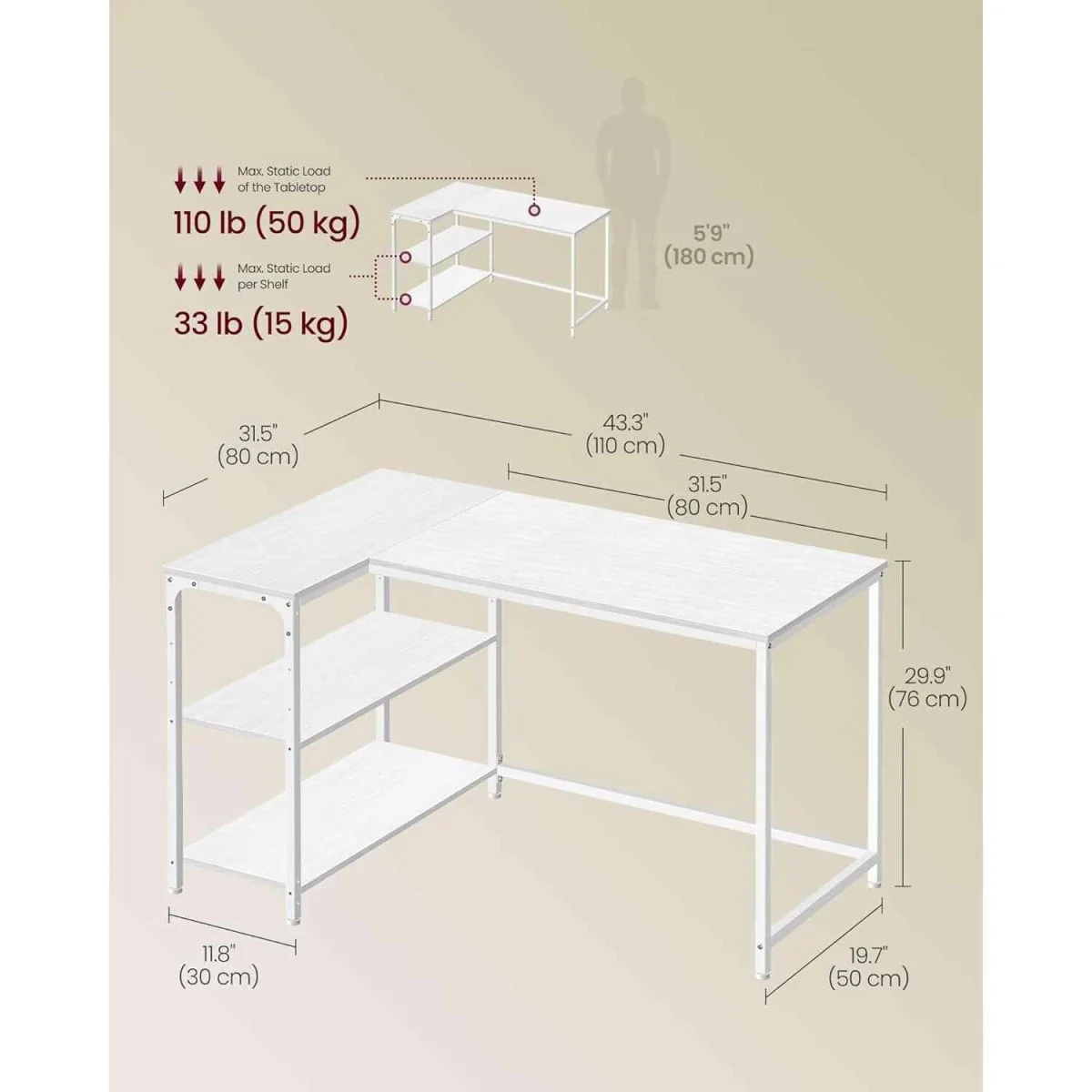 L Shaped Office Desk Storage Shelves, White - Maple White – image 3