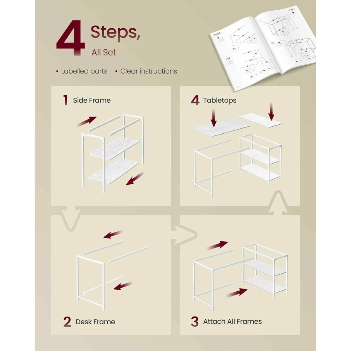 L Shaped Office Desk Storage Shelves, White - Maple White – image 7