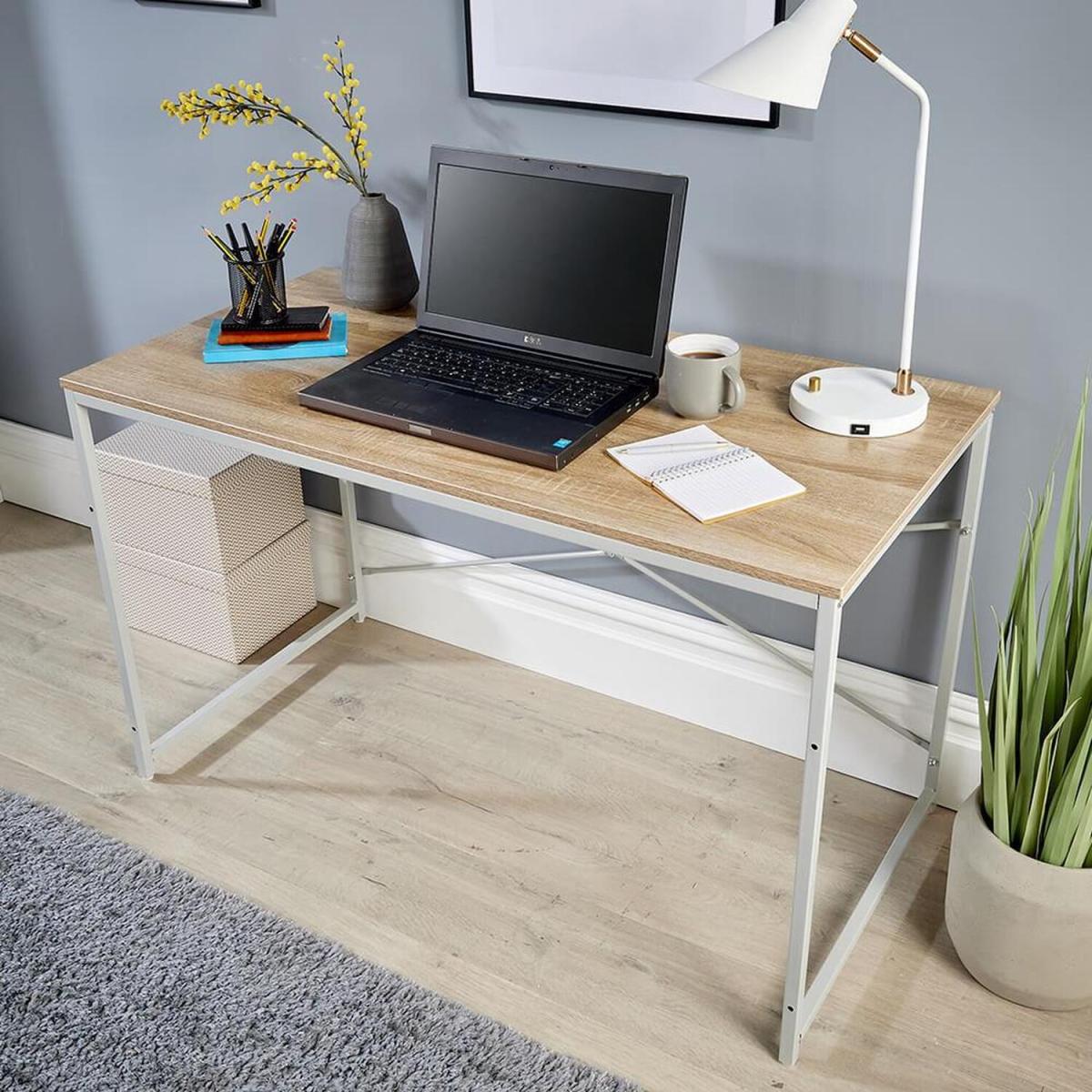 Urban Cross Back Industrial Computer Desk - Oak – image 2