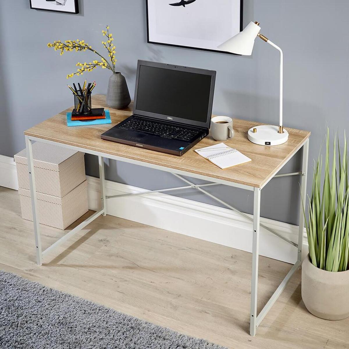Urban Cross Back Industrial Computer Desk - Oak – image 4