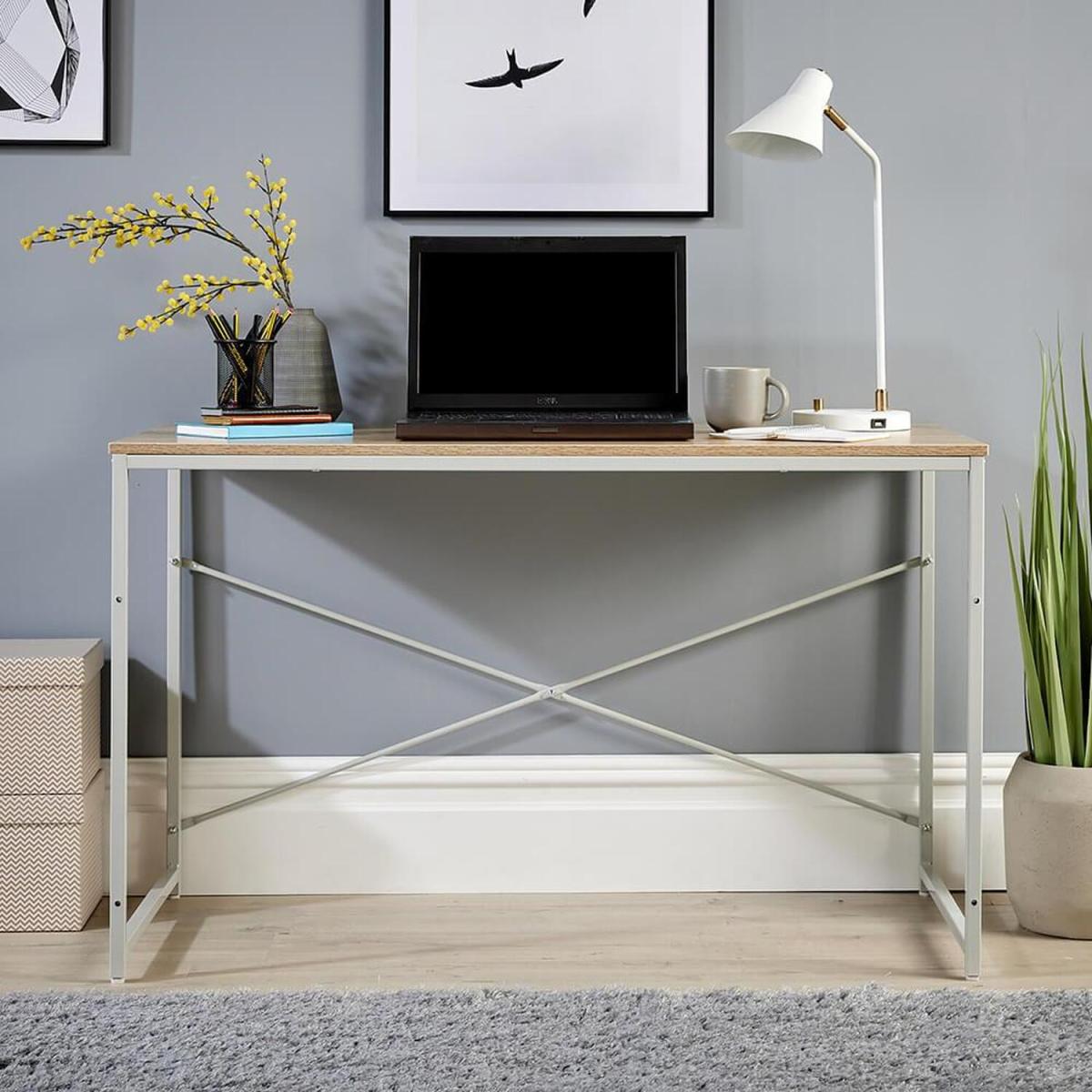 Urban Cross Back Industrial Computer Desk - Oak – image 5