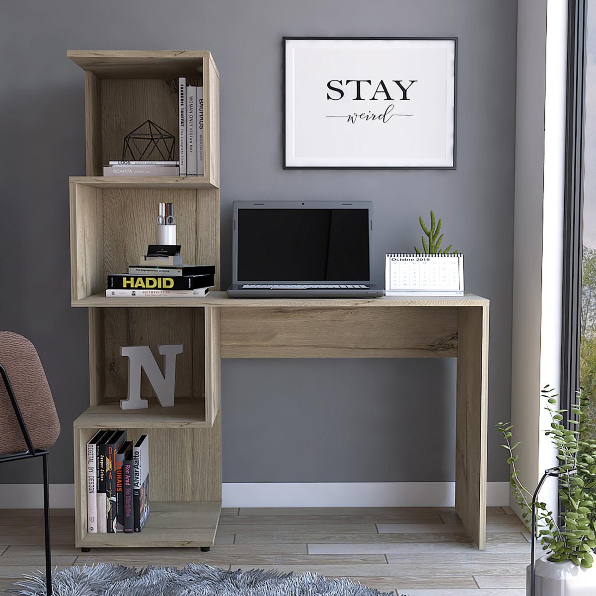 Brooklyn desk with tall shelving unit left side - Brown – image 3