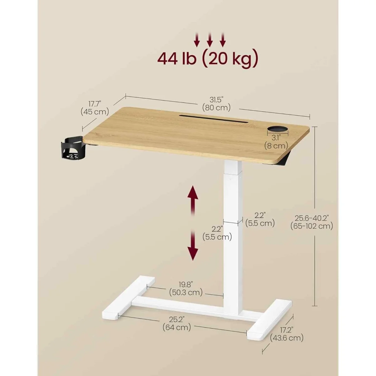 Mobile Overbed Desk Adjustable Wheels, Oak - Golden Oak – image 3