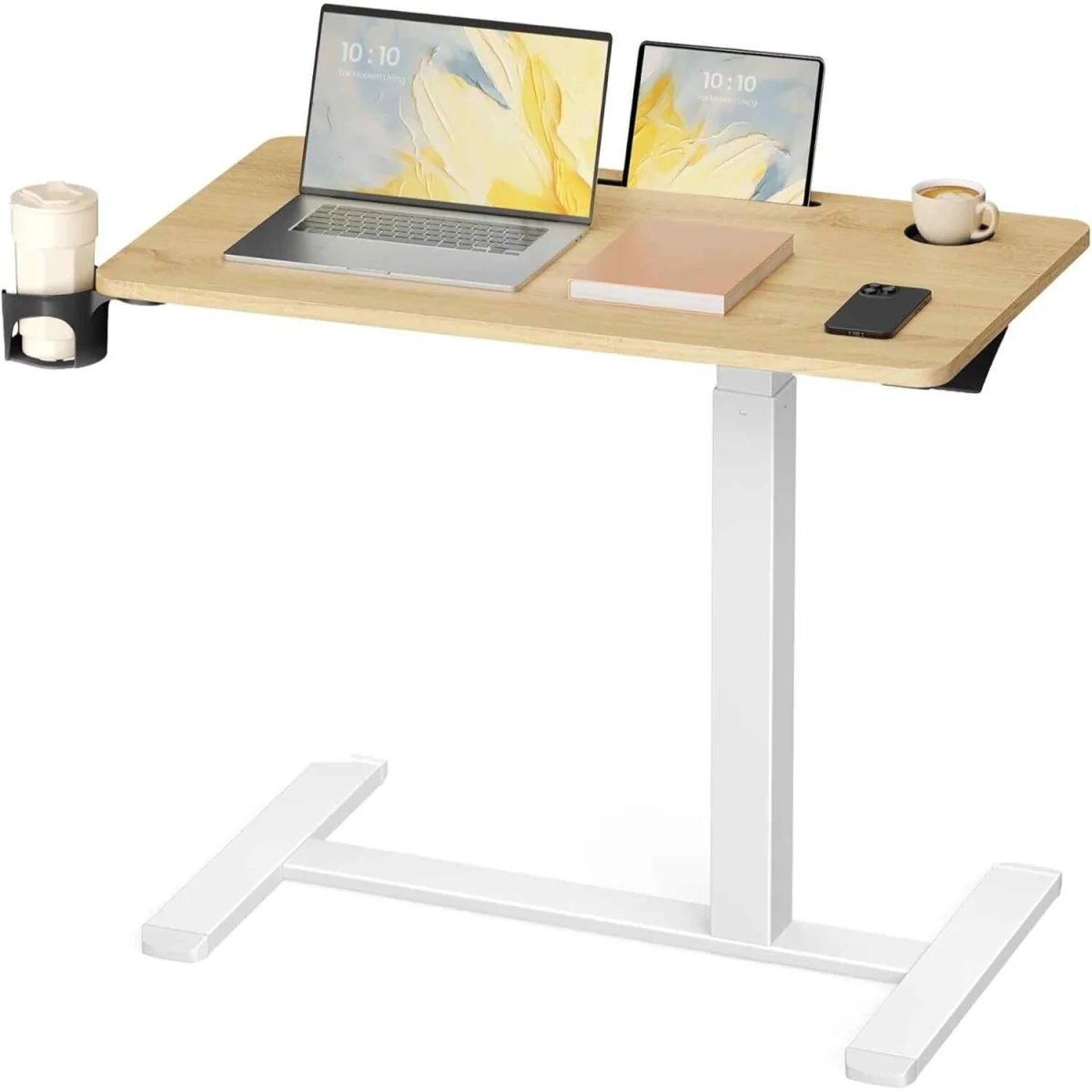 Mobile Overbed Desk Adjustable Wheels, Oak - Golden Oak – image 4