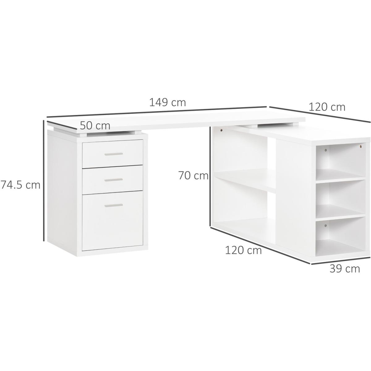 Home Office L-Shaped Computer Desk with Storage Shelves Drawers - White – image 2