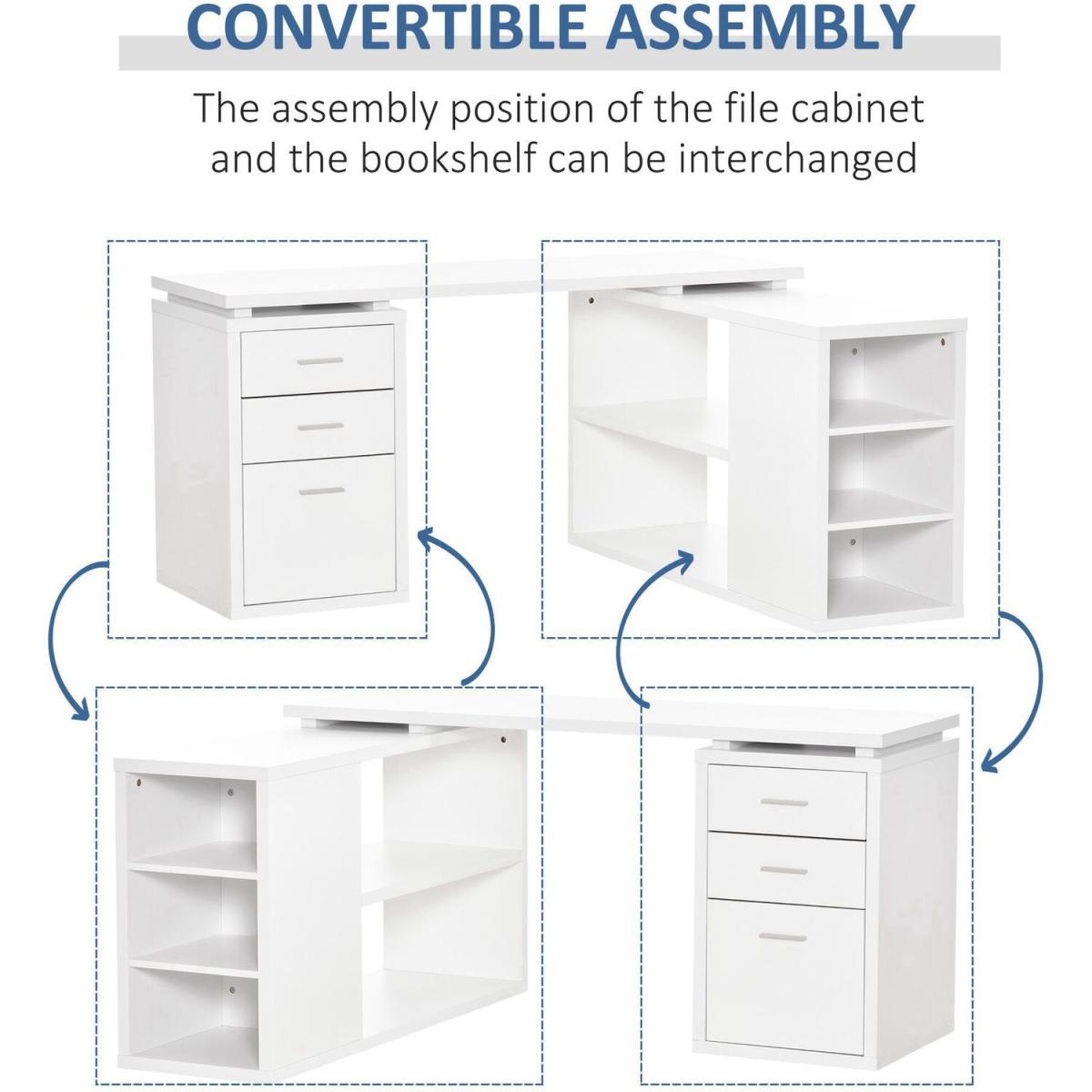 Home Office L-Shaped Computer Desk with Storage Shelves Drawers - White – image 4