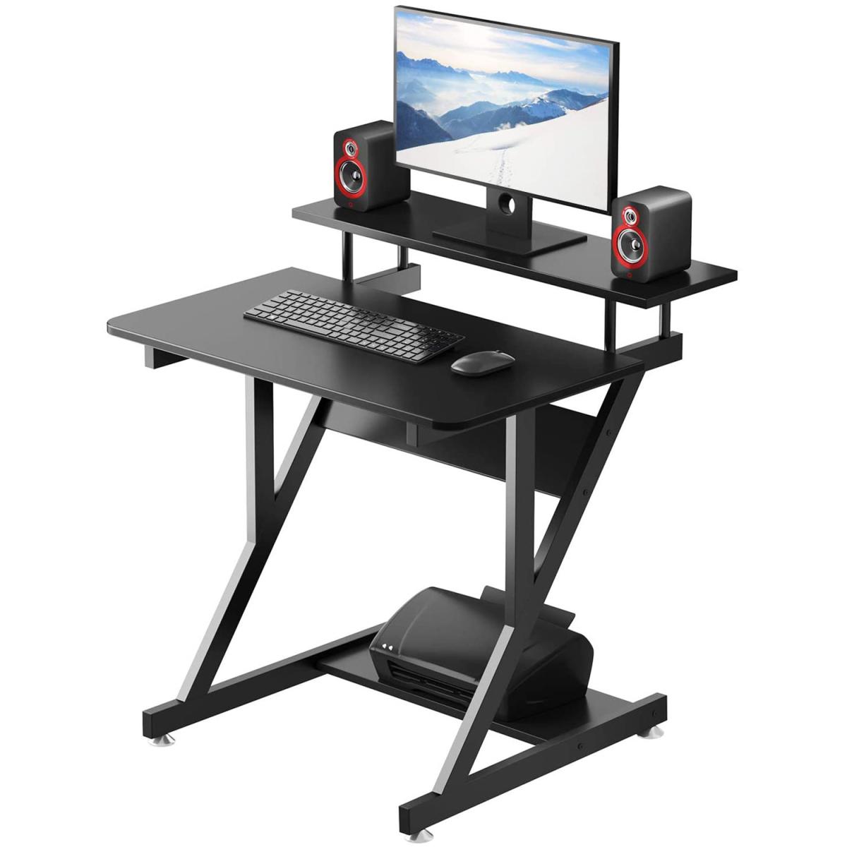 Computer Desk with Monitor Shelf - Z Shaped - Black – image 2