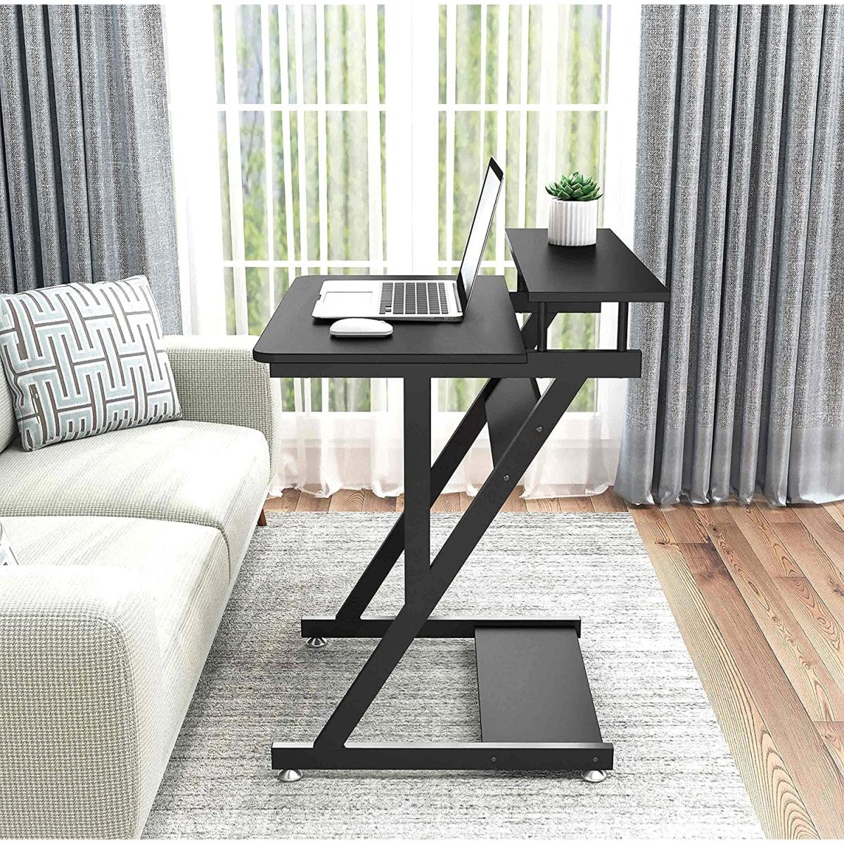 Computer Desk with Monitor Shelf - Z Shaped - Black – image 3
