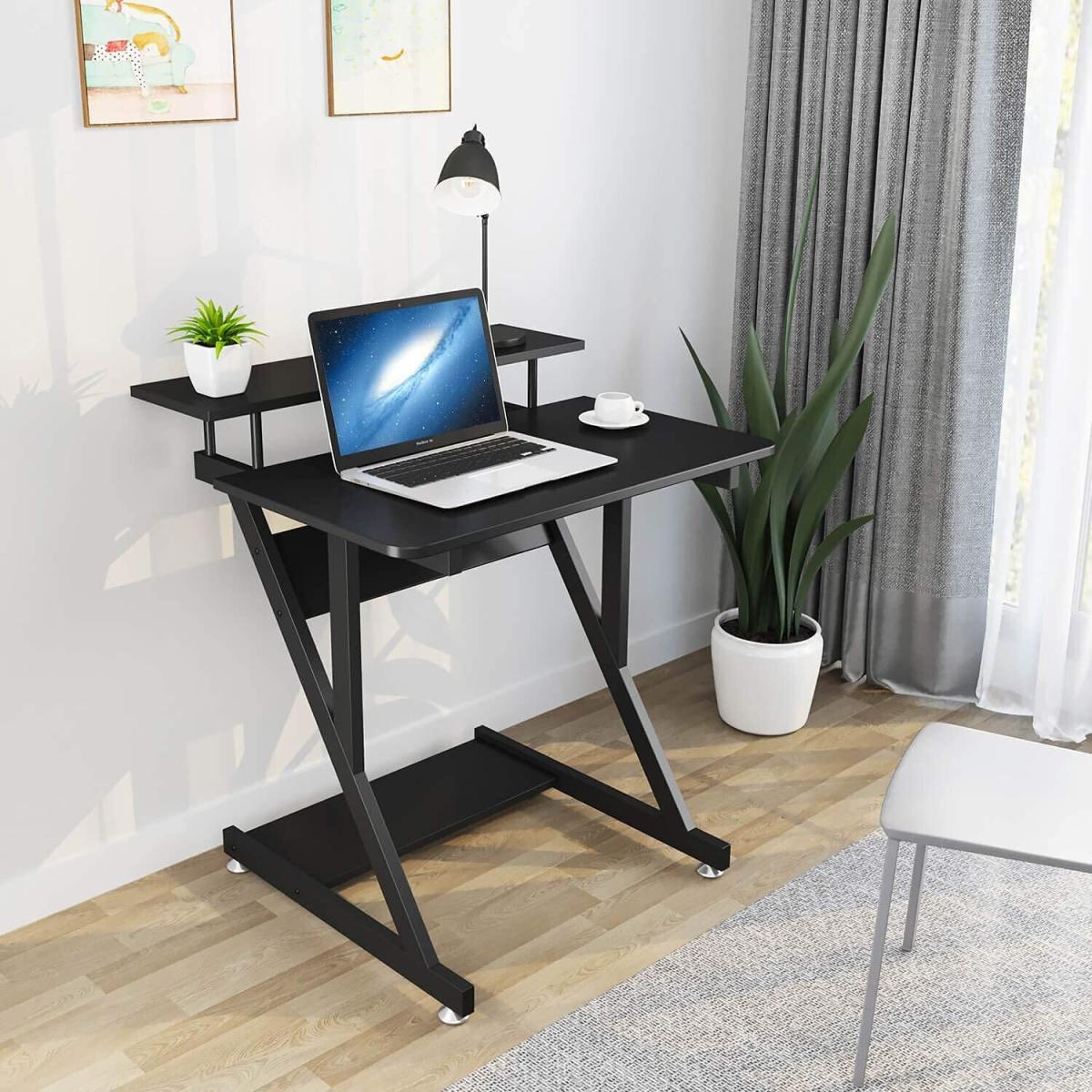 Computer Desk with Monitor Shelf - Z Shaped - Black – image 4