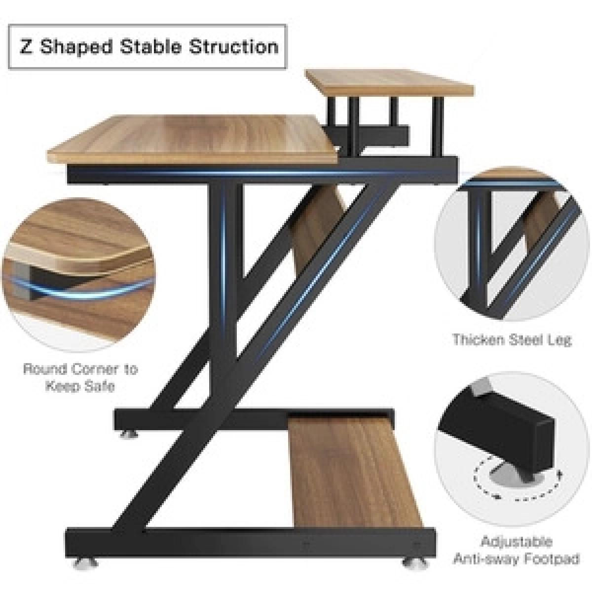 Computer Desk with Monitor Shelf - Z Shaped - Black – image 7