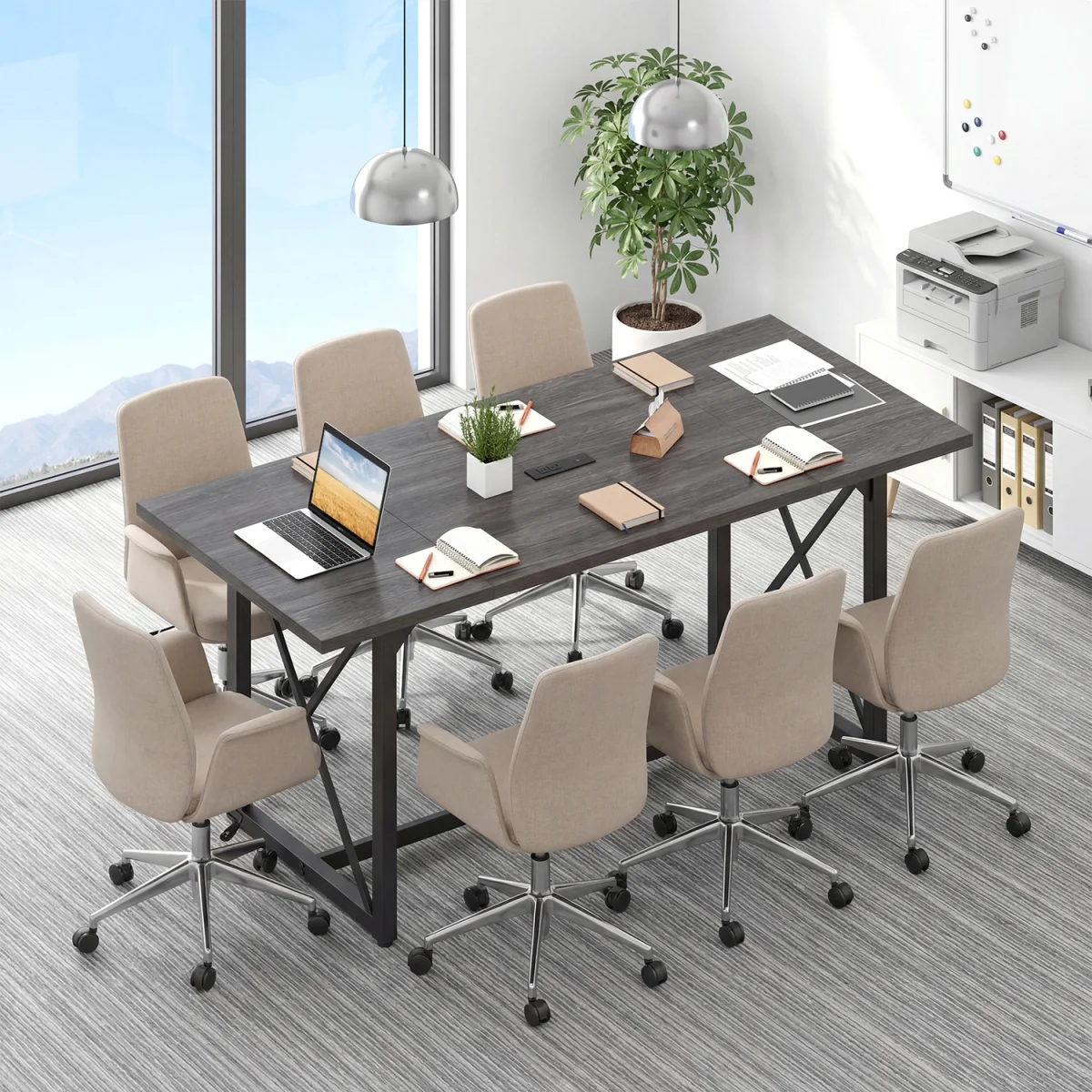 180 CM Conference Table with Power Outlets - Grey – image 2
