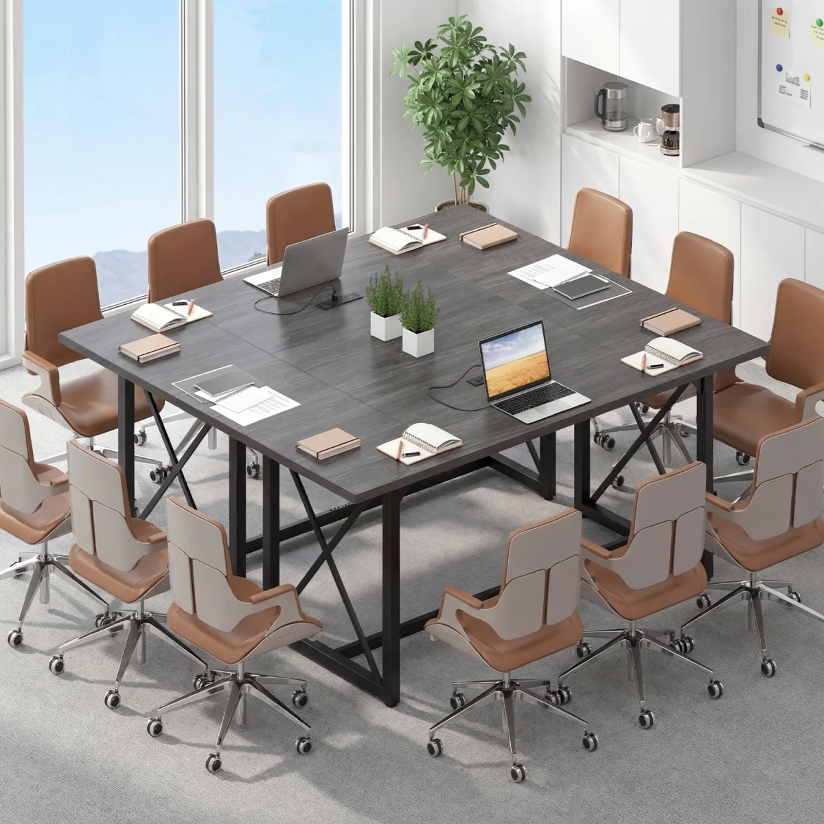 180 CM Conference Table with Power Outlets - Grey – image 3