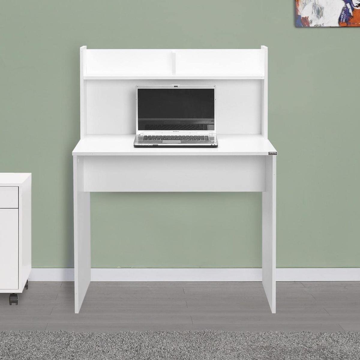 Matt White Home Office Study Desk with Integral Back Panel Shelves - Matt White – image 2