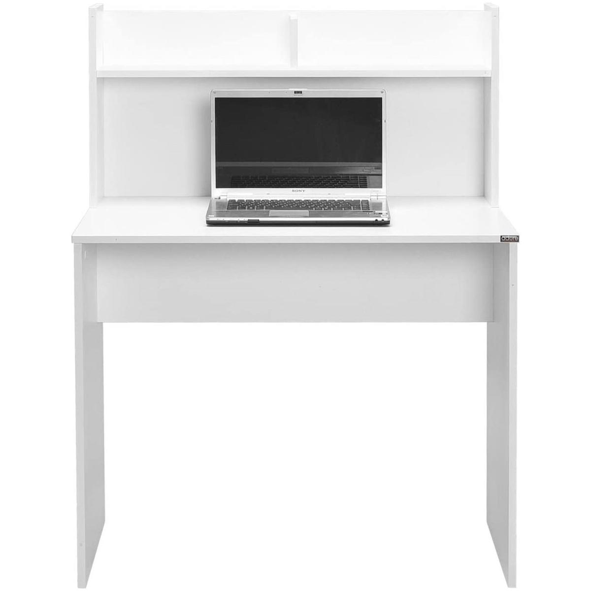 Matt White Home Office Study Desk with Integral Back Panel Shelves - Matt White – image 3