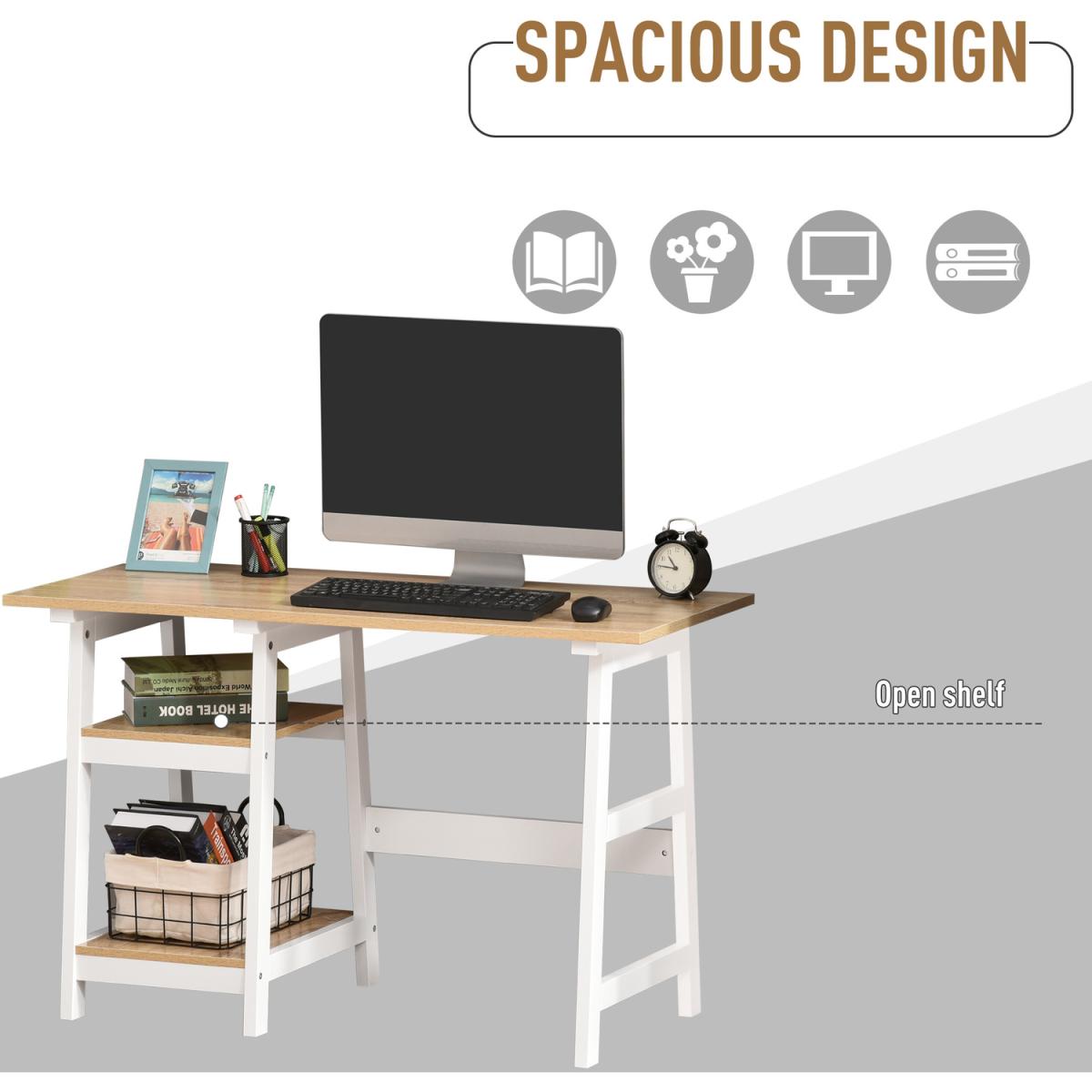 Compact Computer and Writing Desk with Shelf - Natural Wood Color – image 2