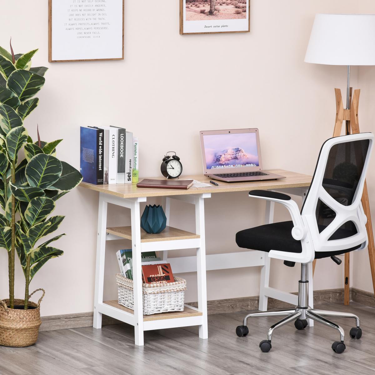 Compact Computer and Writing Desk with Shelf - Natural Wood Color – image 5