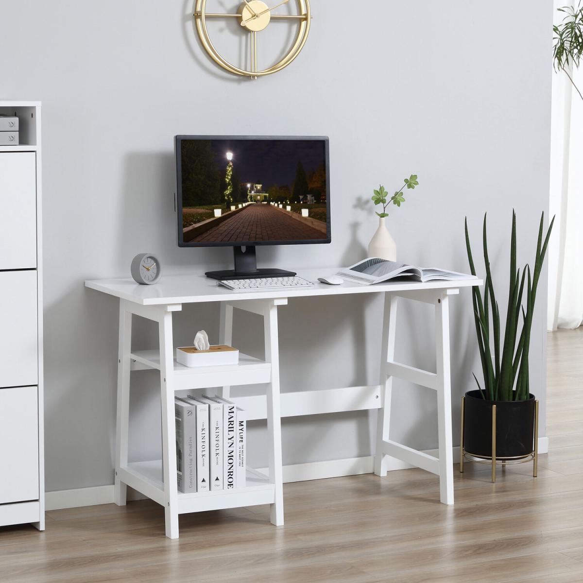 Compact Computer and Writing Desk with Shelf - Natural Wood Color – image 8