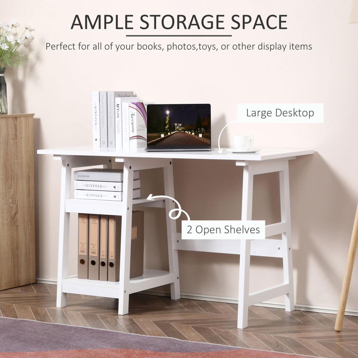 Compact Computer and Writing Desk with Shelf - Natural Wood Color – image 9