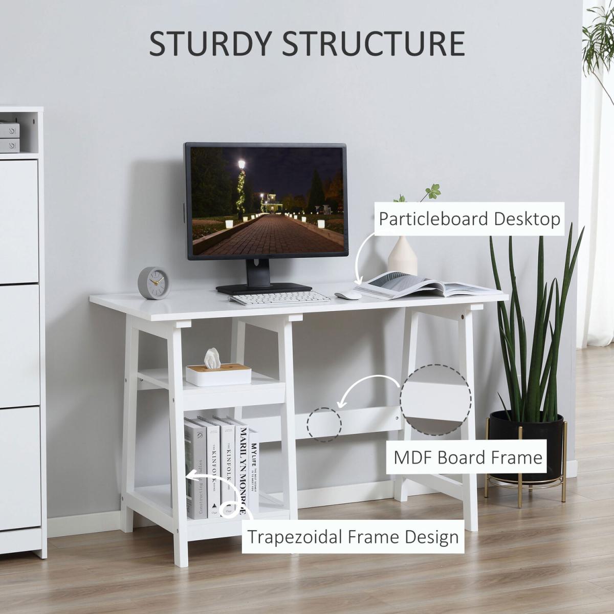 Compact Computer and Writing Desk with Shelf - Natural Wood Color – image 10