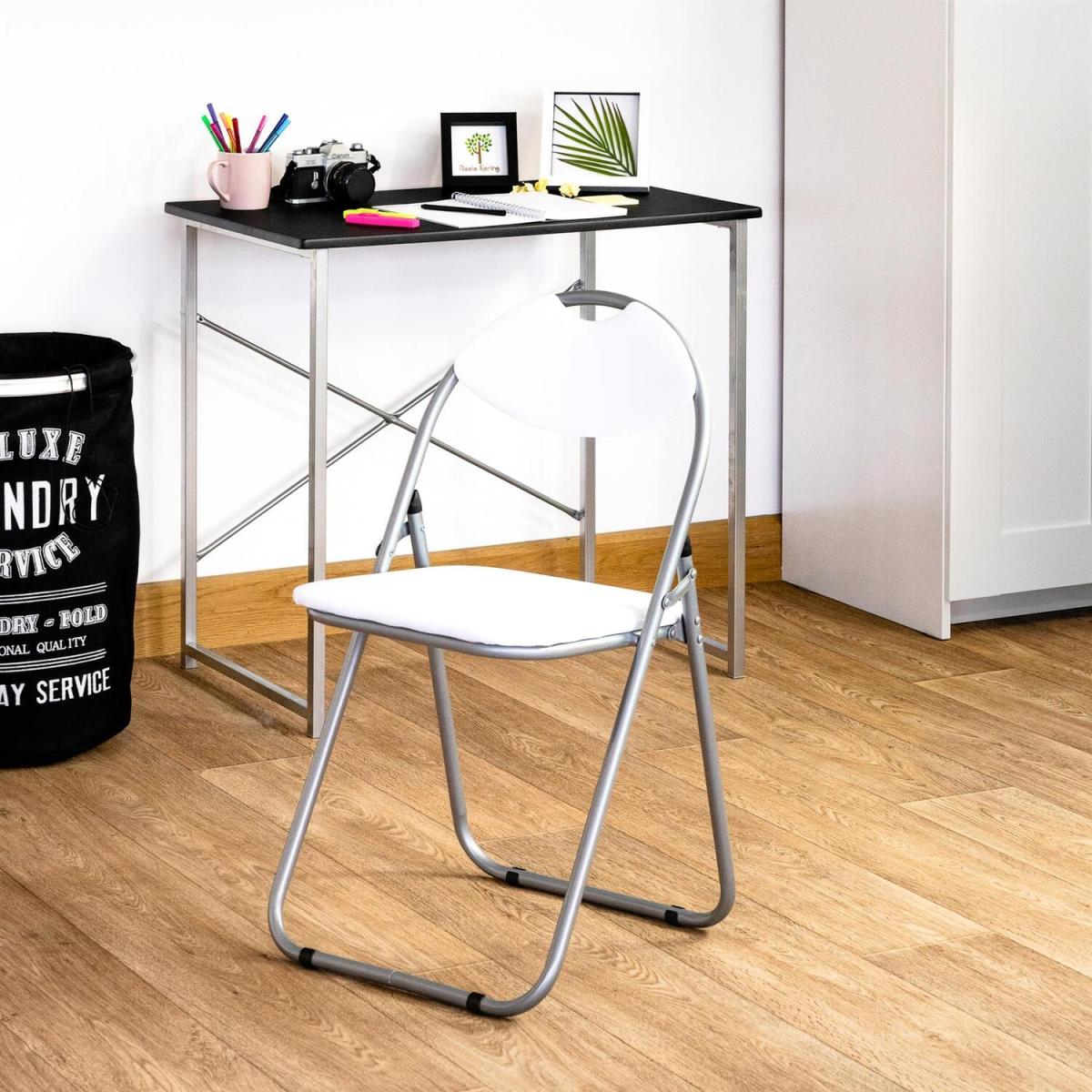 Small Wooden Folding Computer Desk  Chair 2 Piece Set - White/White – image 2