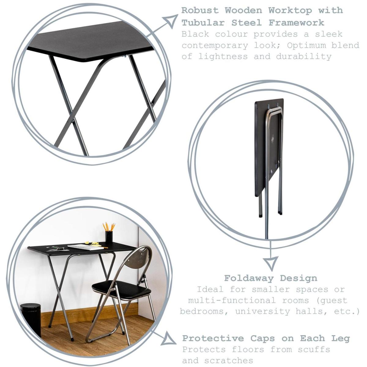 Small Wooden Folding Computer Desk  Chair 2 Piece Set - White/White – image 4