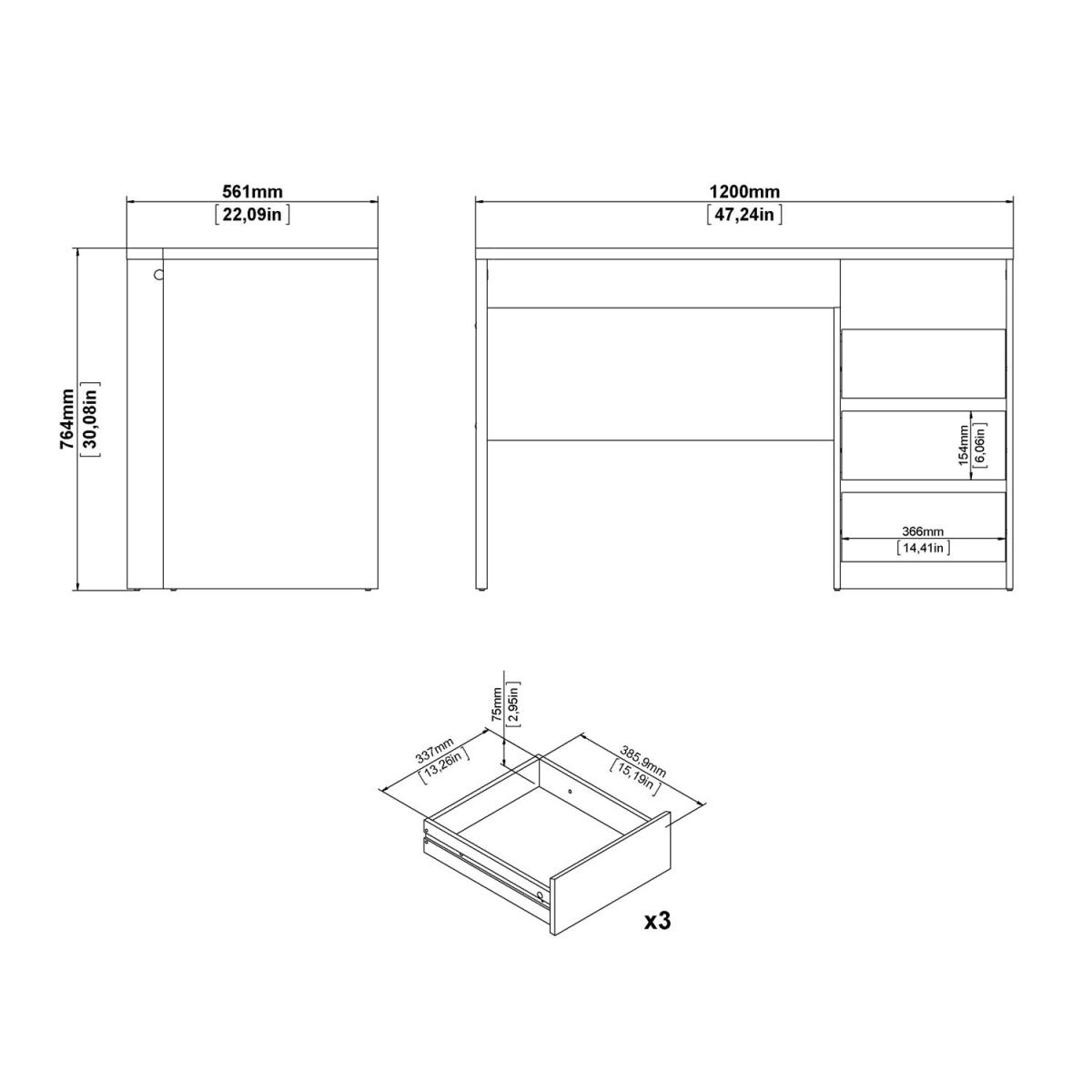 Function Plus Modern 3-Drawer Desk - Grey – image 12