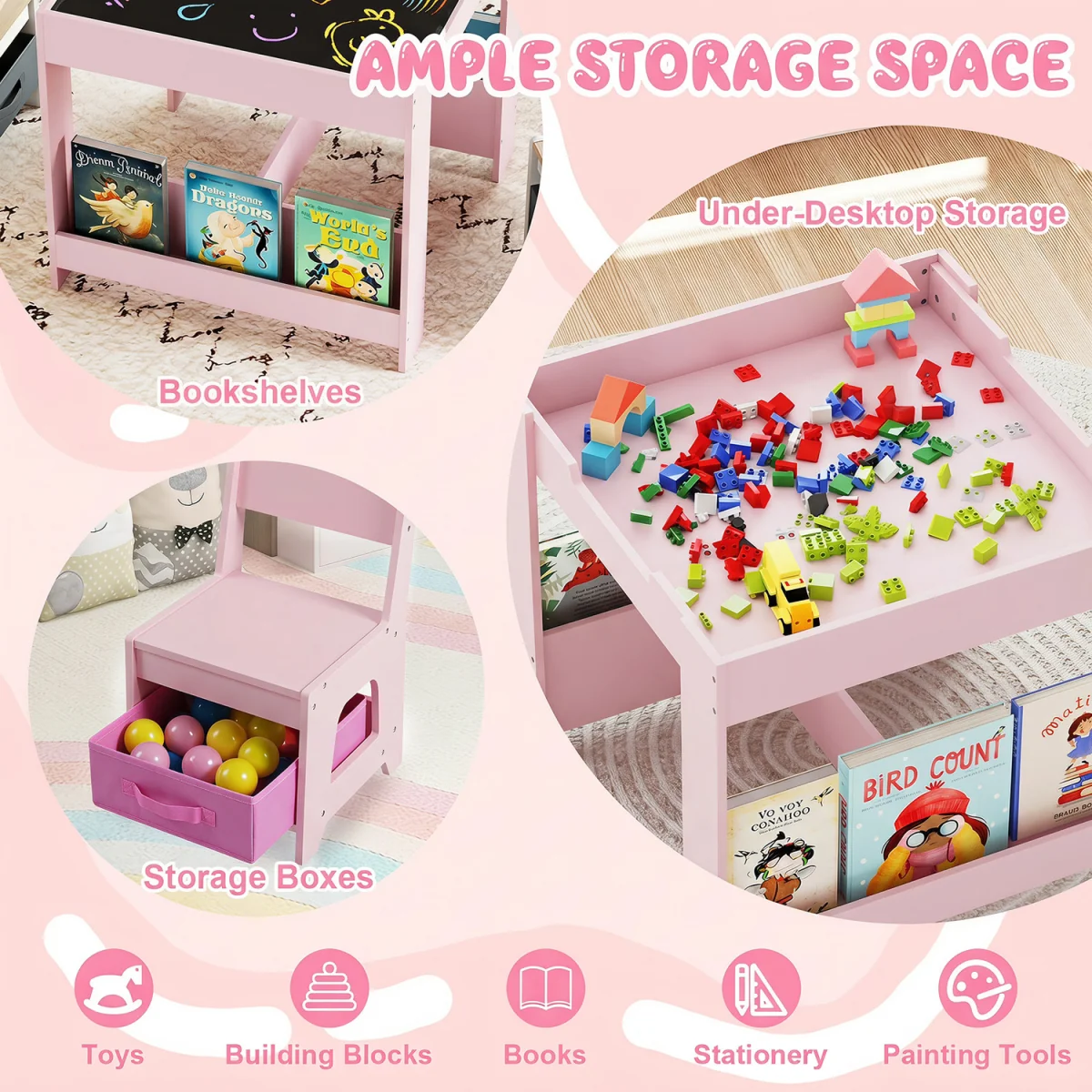 Toddler Wooden Activity Desk - Pink – image 11