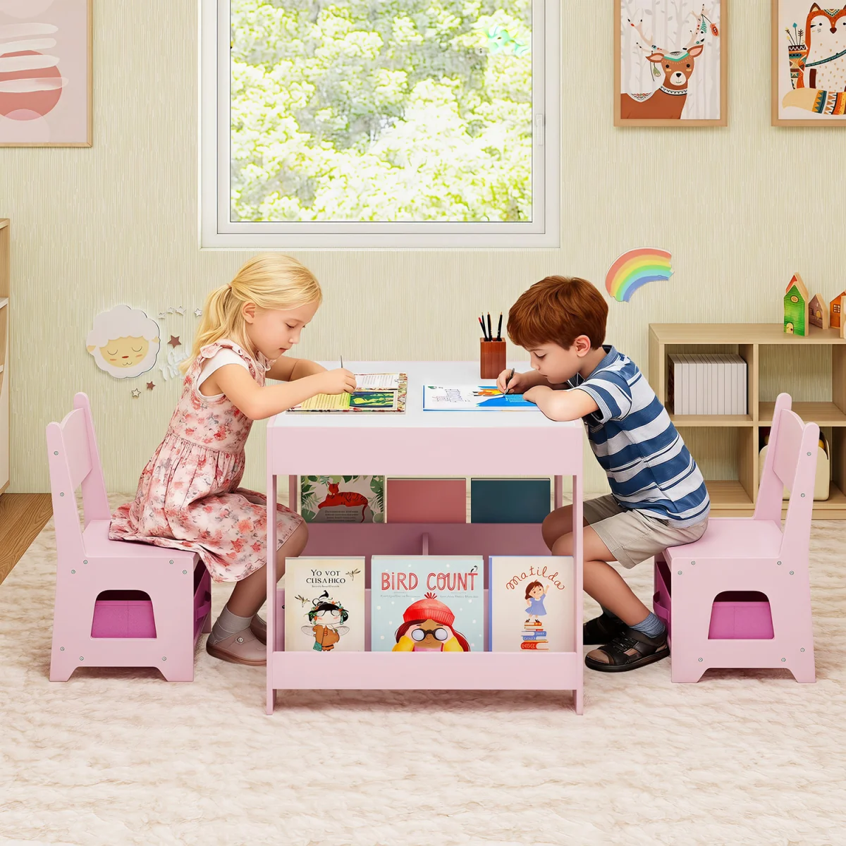 Toddler Wooden Activity Desk - Pink – image 4
