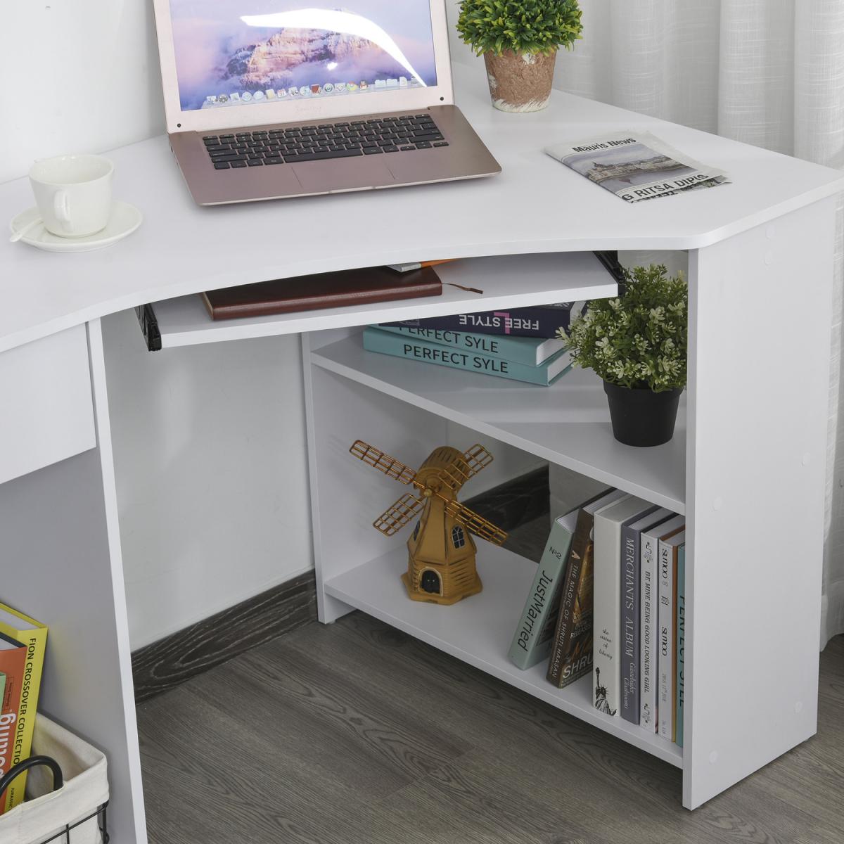 L Shaped Corner Computer Desk with 2 Shelves - White – image 2