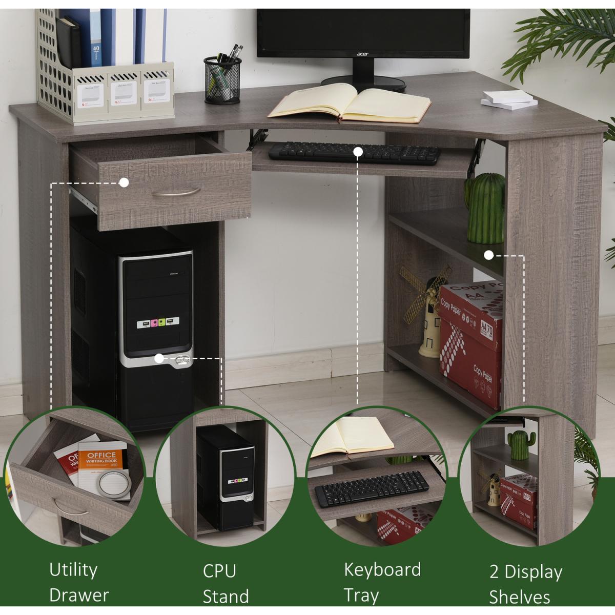 L Shaped Corner Computer Desk with 2 Shelves - White – image 13