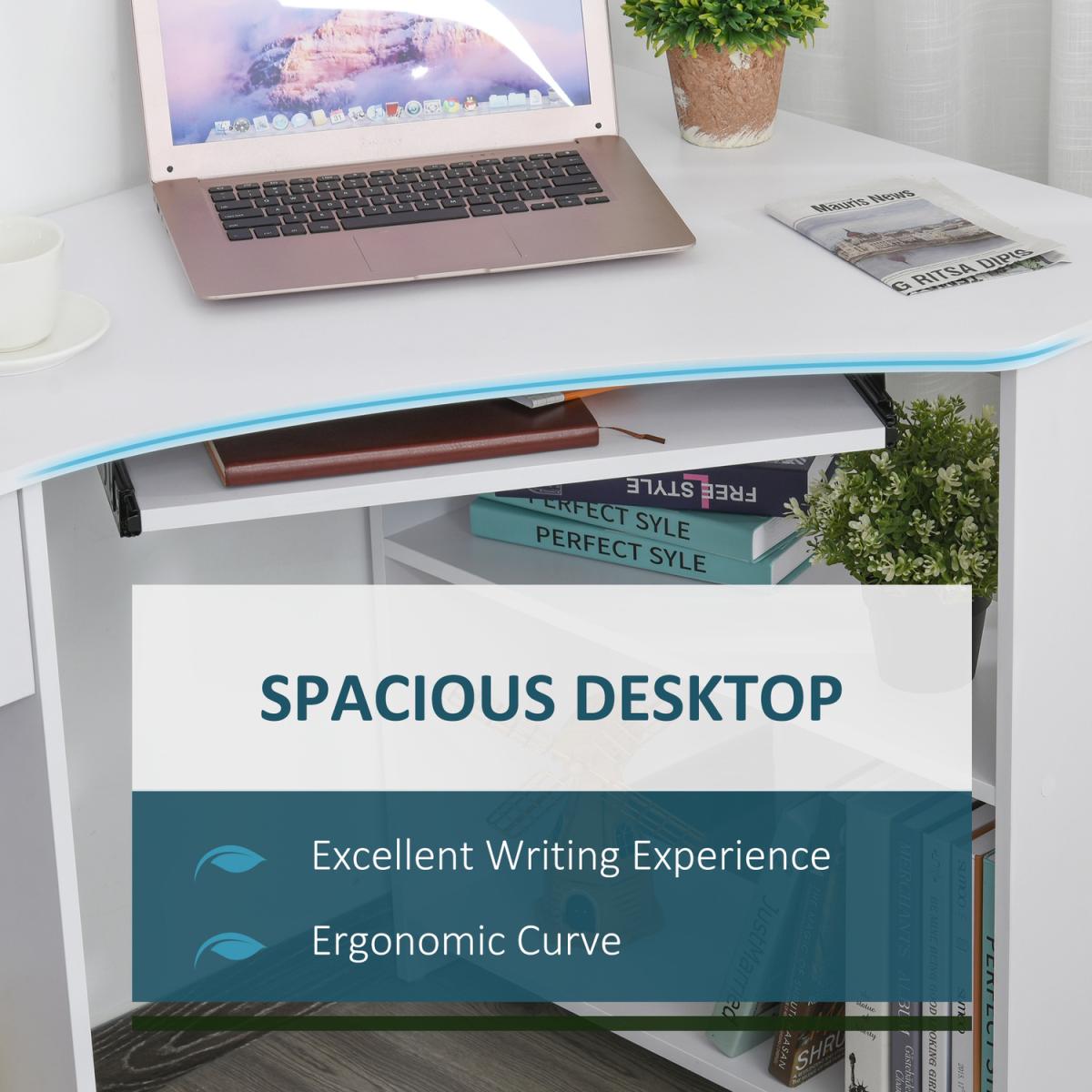 L Shaped Corner Computer Desk with 2 Shelves - White – image 5