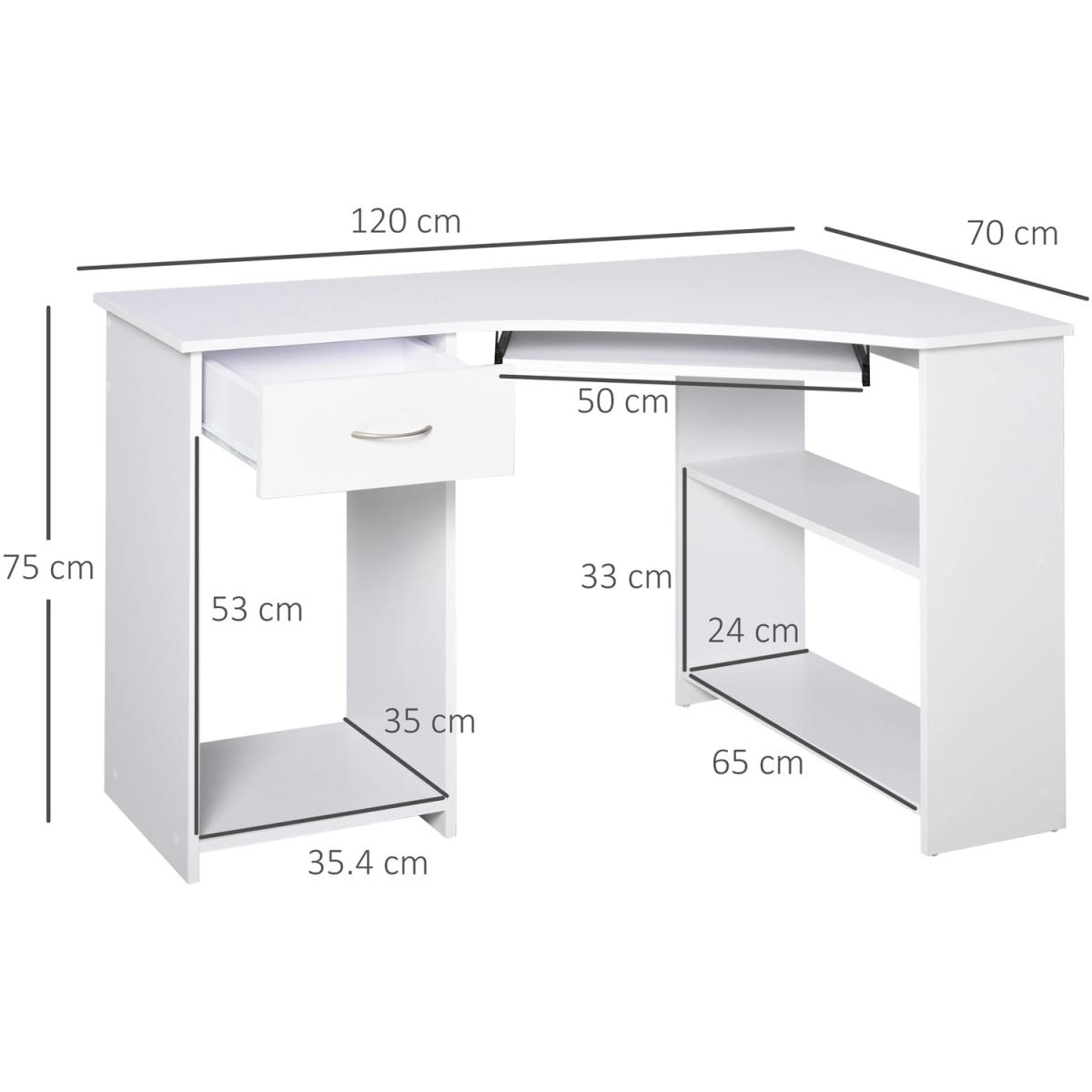 L Shaped Corner Computer Desk with 2 Shelves - White – image 8