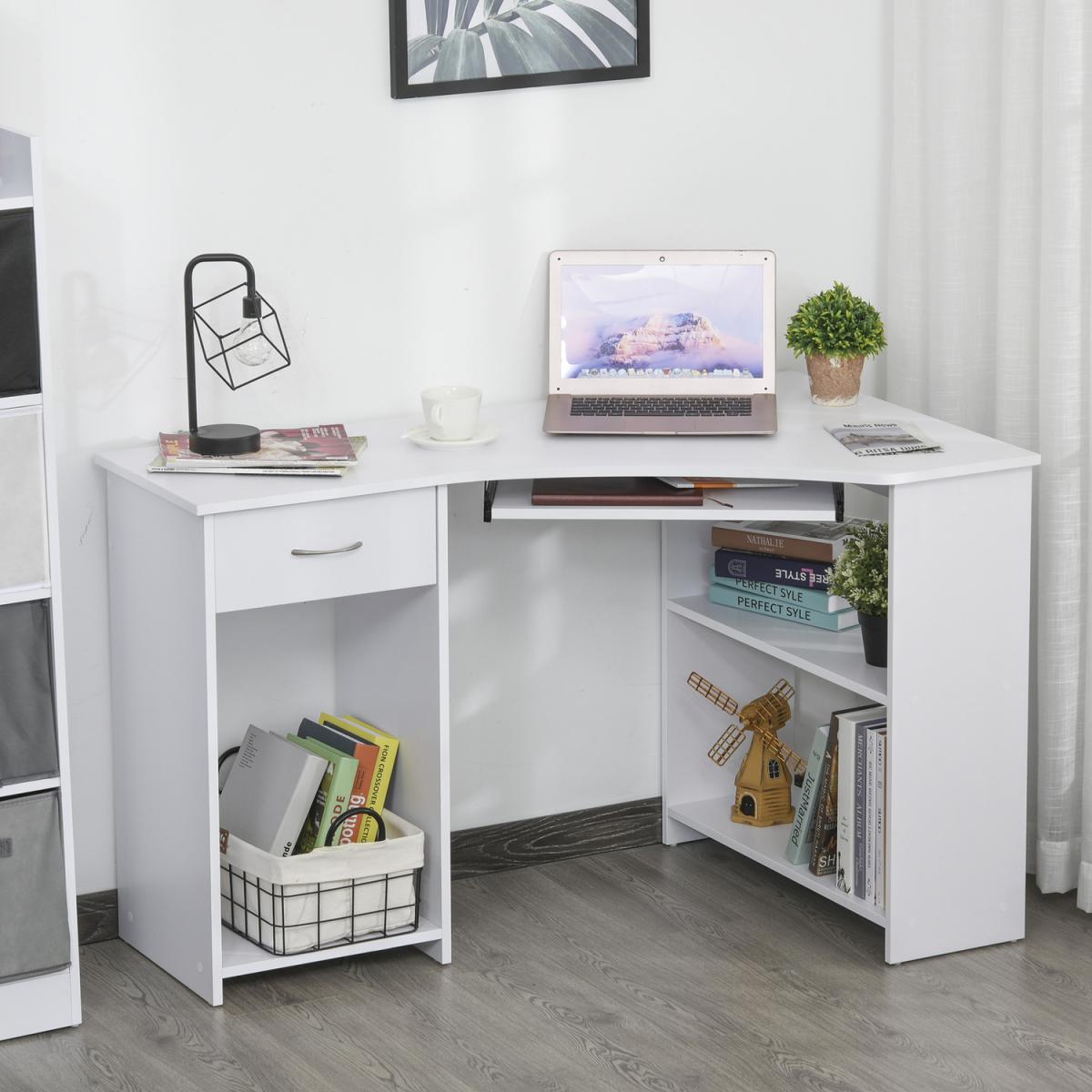 L Shaped Corner Computer Desk with 2 Shelves - White – image 10