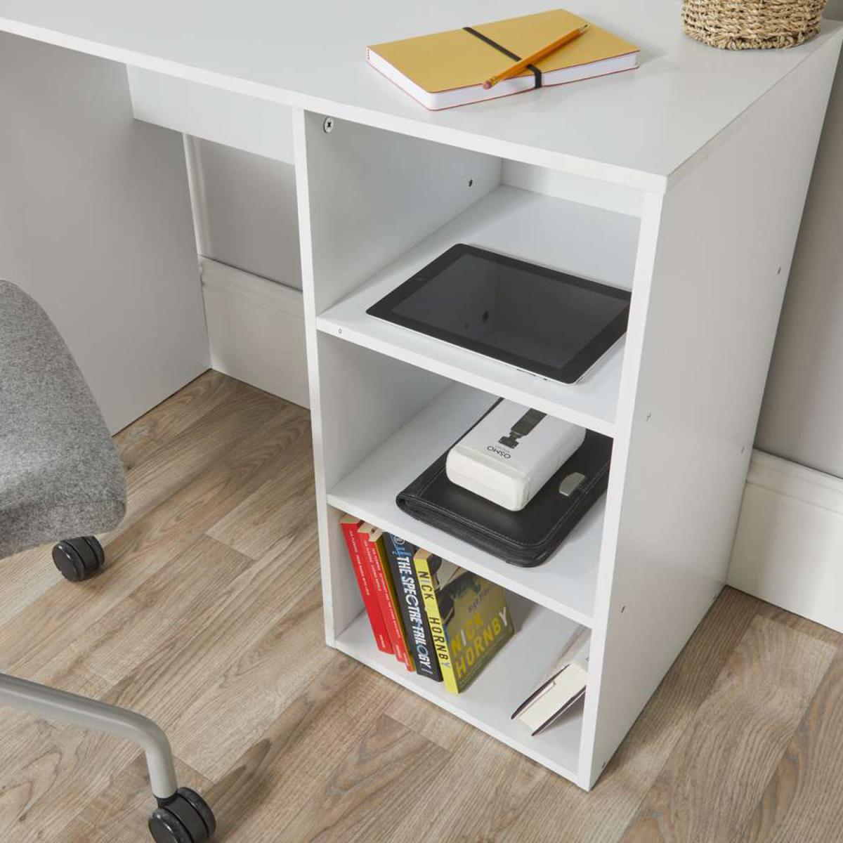 Study Office Desk with Open Shelves in White - White – image 3