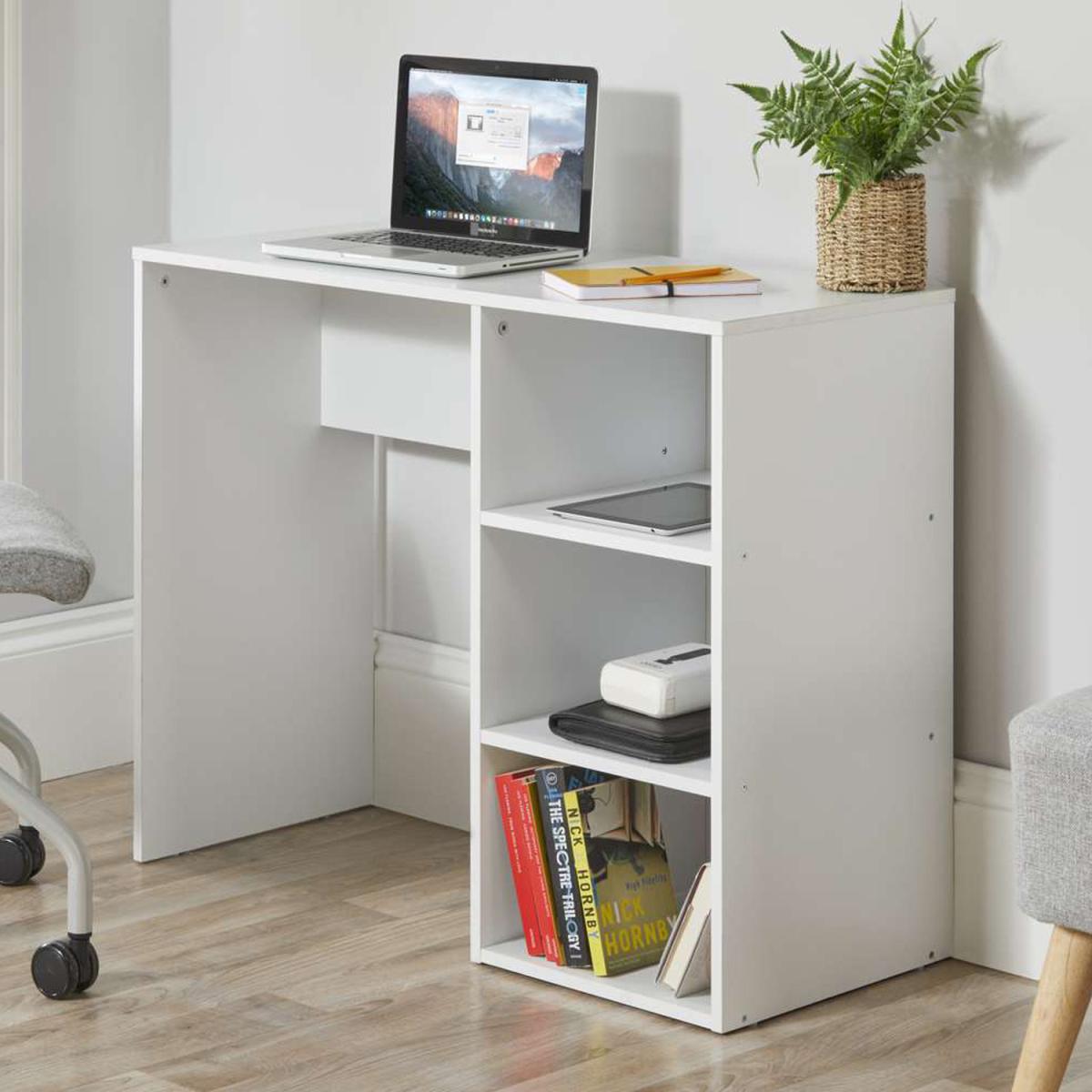 Study Office Desk with Open Shelves in White - White – image 4