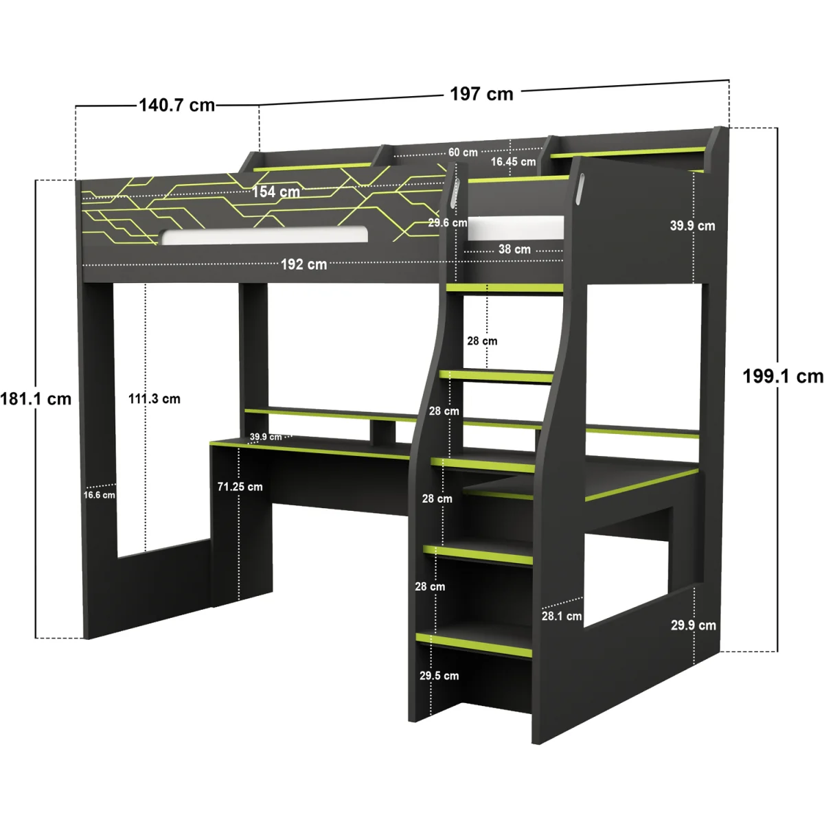 Recoil Ultimate Vivid Gaming High Sleeper with Desk - Green / Single – image 4