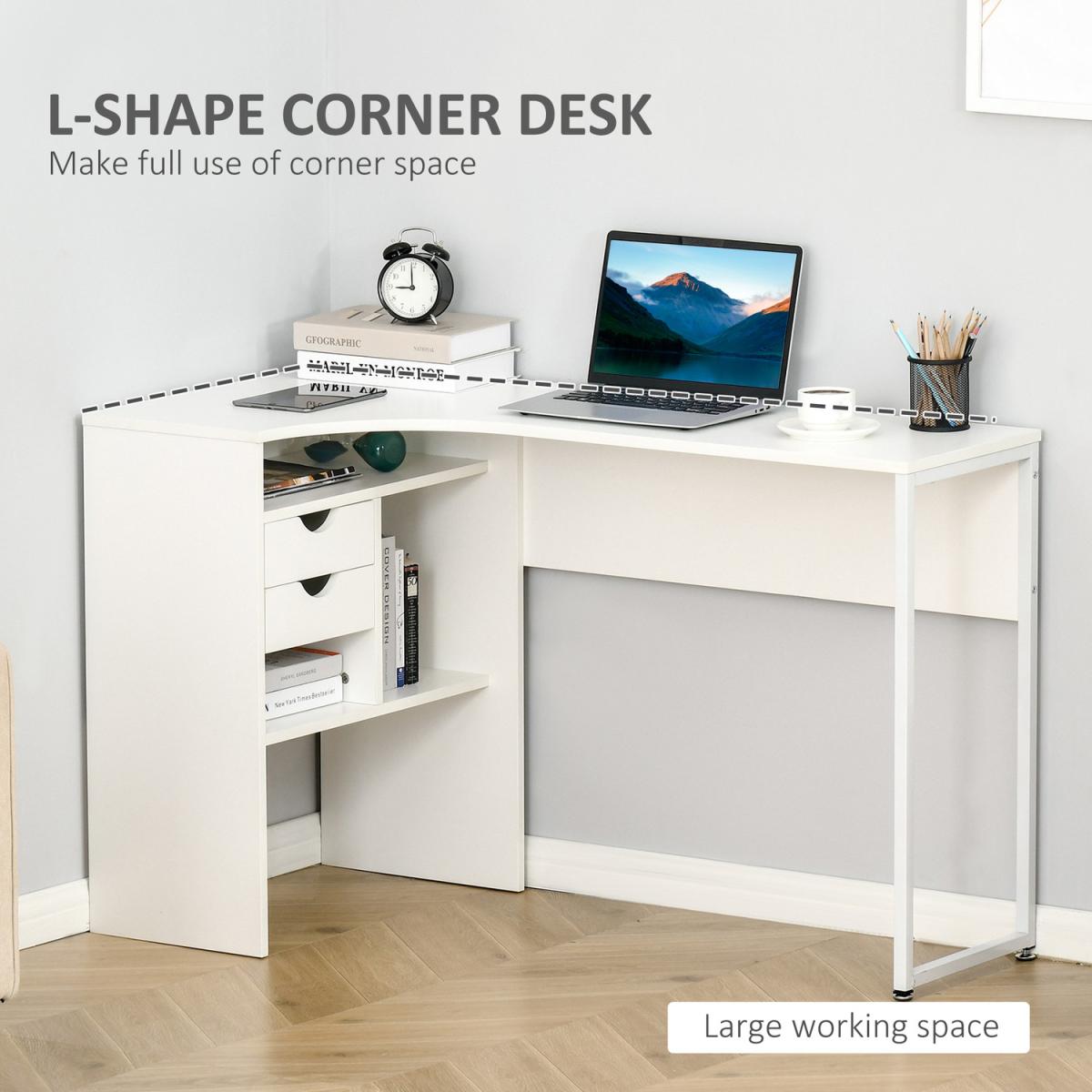 L-Shaped Corner Computer Desk - White – image 4
