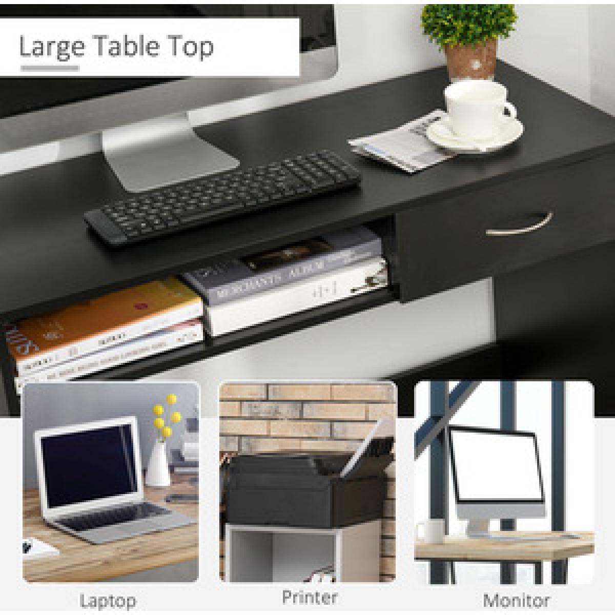 Modern Computer Desk Tablewith Shelf & Drawer - Black – image 12