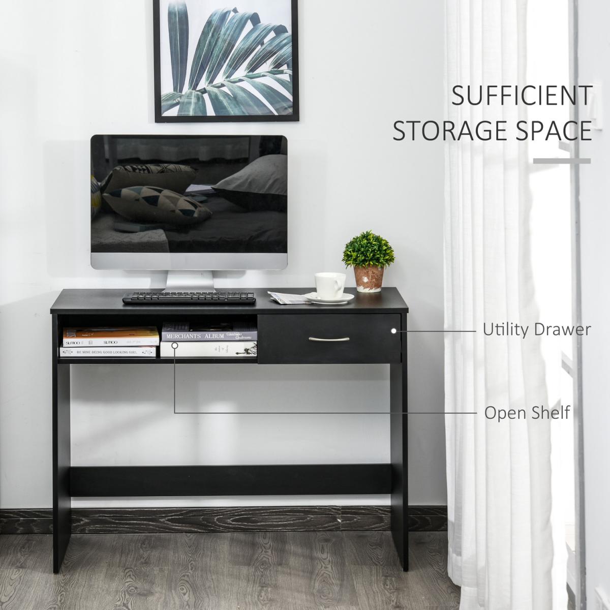 Modern Computer Desk Tablewith Shelf & Drawer - Black – image 7