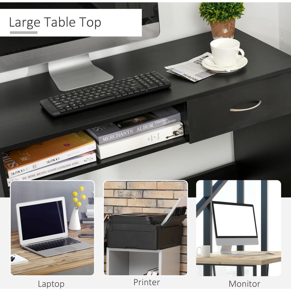 Modern Computer Desk Tablewith Shelf & Drawer - Black – image 8