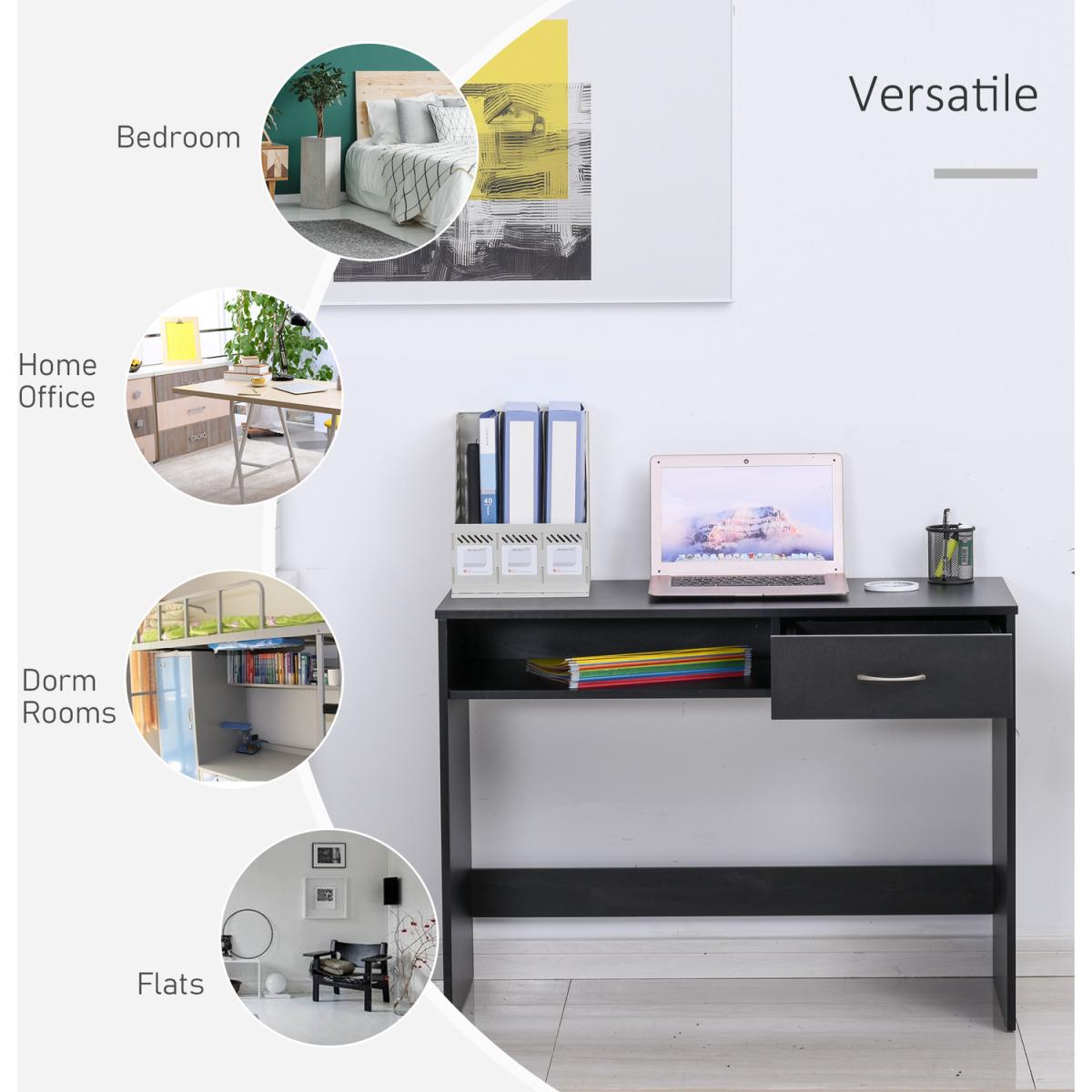 Modern Computer Desk Tablewith Shelf & Drawer - Black – image 9