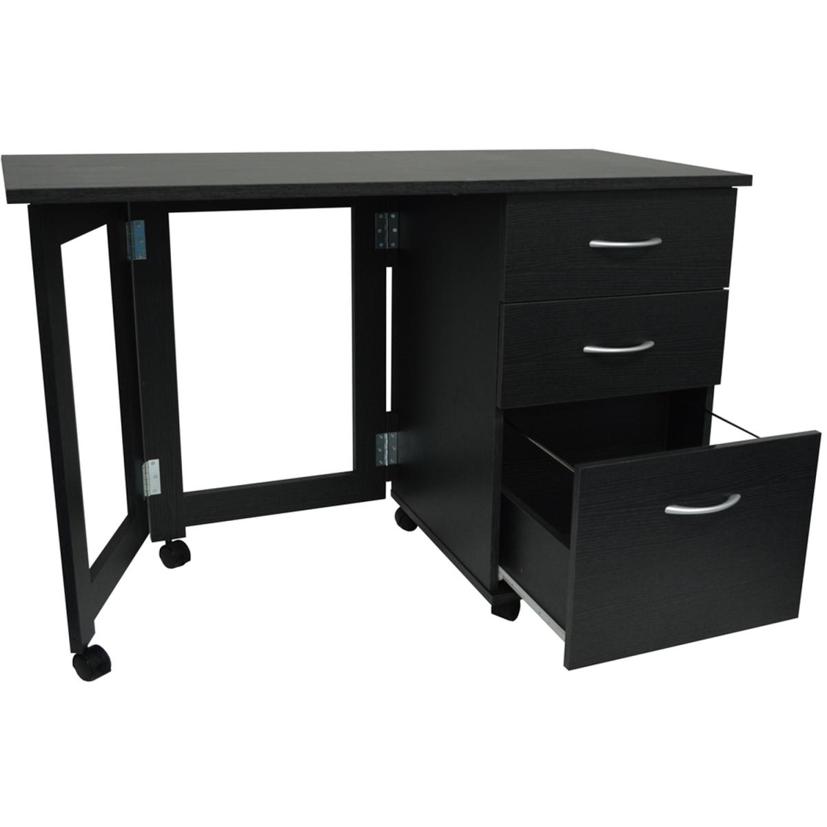 3 Drawer Folding Office Storage Filing Desk  Workstation - Black - Black – image 2