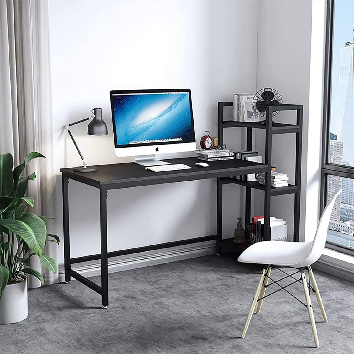 Computer Desk with Storage Shelves Modern Steel Frame Wood Desk - black – image 2