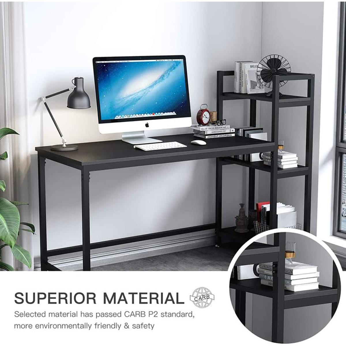 Computer Desk with Storage Shelves Modern Steel Frame Wood Desk - black – image 3