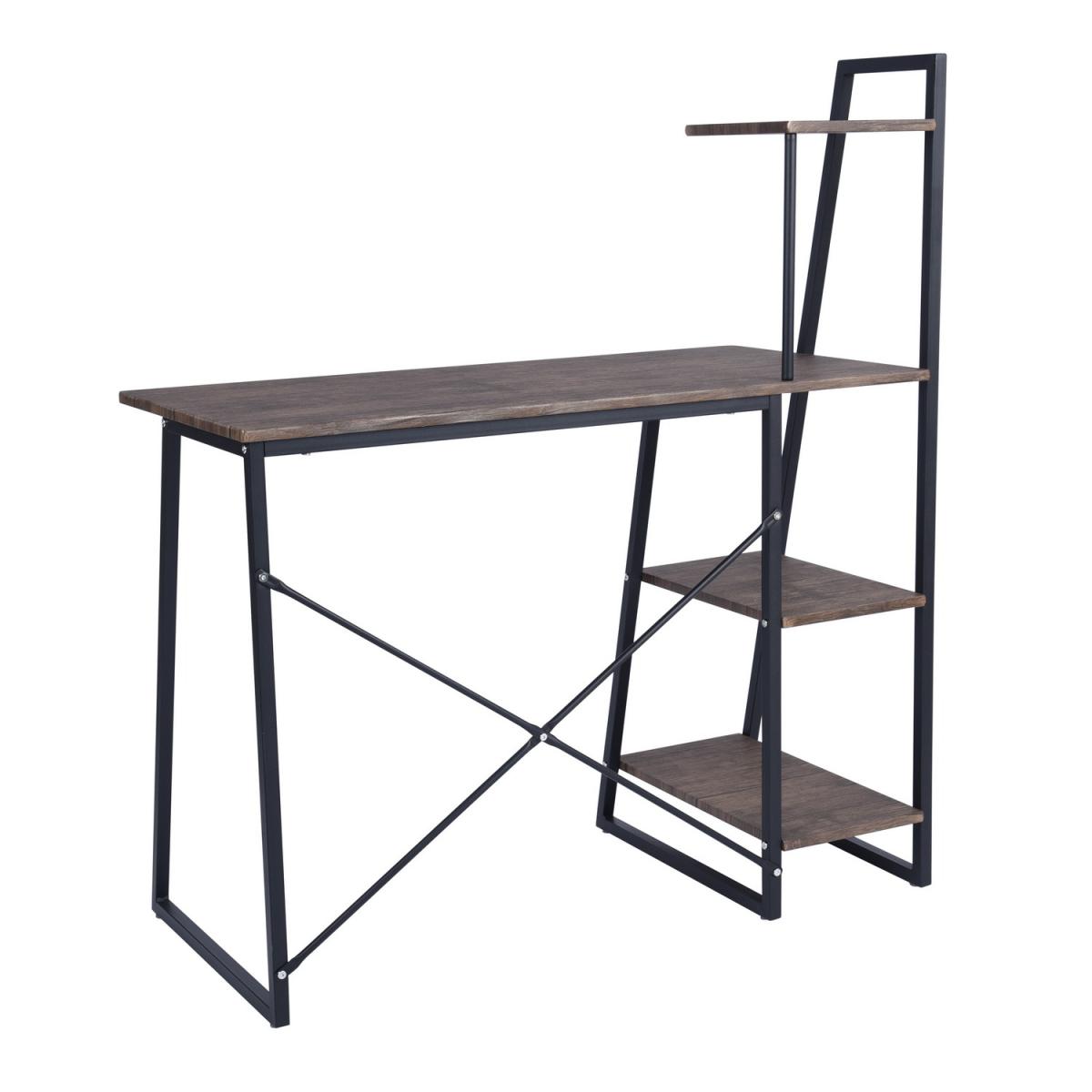 Pouchu Wooden Computer Desk with High Shelves - Brown – image 4