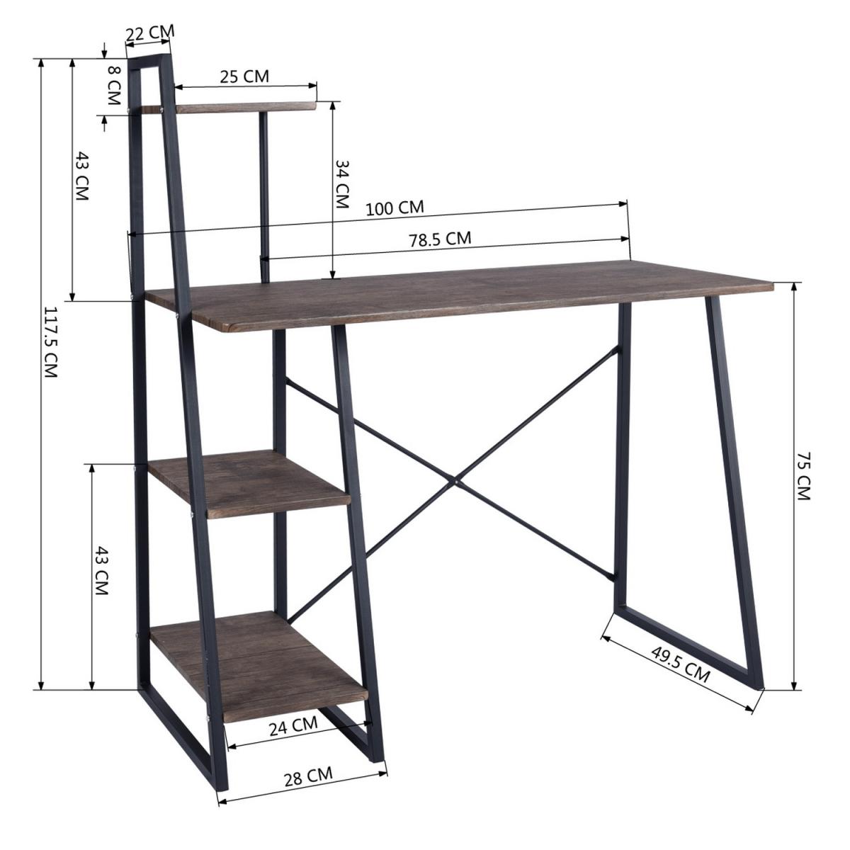 Pouchu Wooden Computer Desk with High Shelves - Brown – image 5