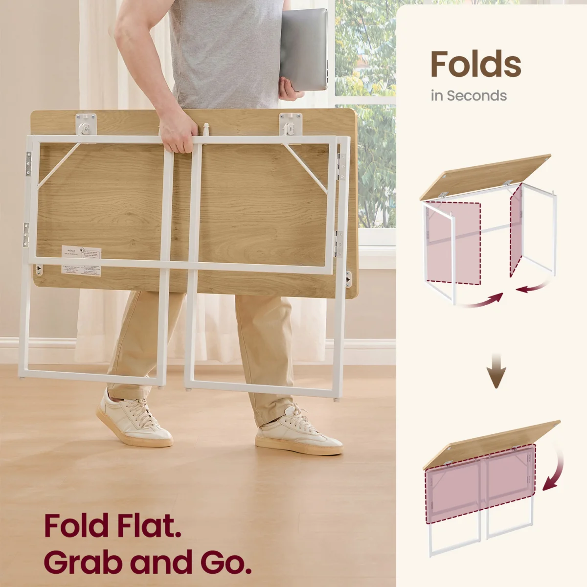 Folding Desk, Portable Fold Away Laptop Table - Yellow – image 5